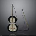Medieval Weapons Shield With Red Accents And Long Handled Sickle 3D Model