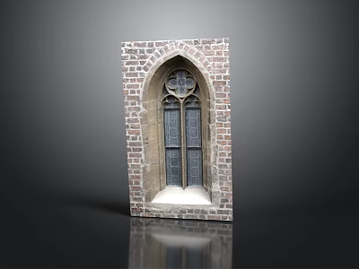 Gothic Architectural Window Structure Featuring Brick Wall Arched Design And Stained Glass 3d model