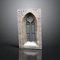Gothic Architectural Window Structure Featuring Brick Wall Arched Design And Stained Glass