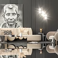 Modern Luxury Sofa And Coffee Table Set With Beige Upholstery Decorative Cushions And Artwork