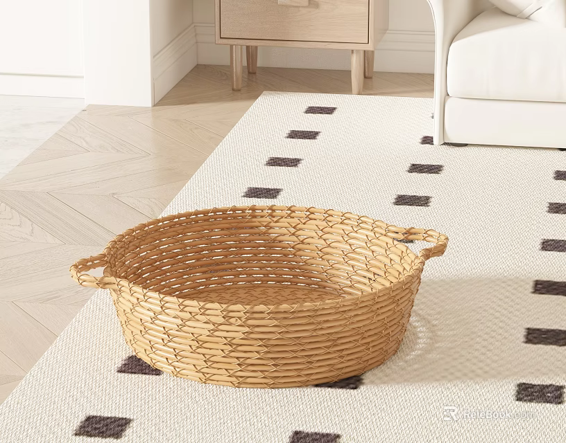 Handmade Woven Storage Basket With Handles In Modern Living Room 3d model 