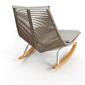 Modern Leisure Rocking Chair With Metal Frame Woven Backrest And Gray Cushion