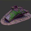 Natural Wood Log with Green Moss on Colorful Textured Stone Base