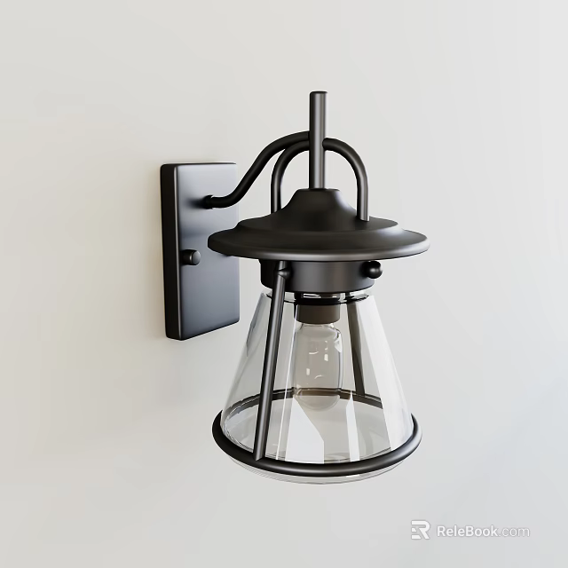 Modern Unique Shaped Wall Mounted Lamp With Black Metal And Glass Shade 3d model 