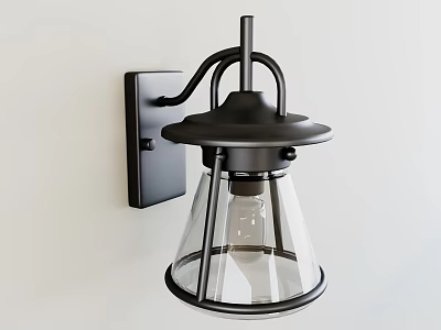 Modern Unique Shaped Wall Mounted Lamp With Black Metal And Glass Shade 3d model