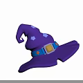 Purple Wizard Hat With Star Patterns Blue Belt Golden Square Buckle And Orange Round Decorations