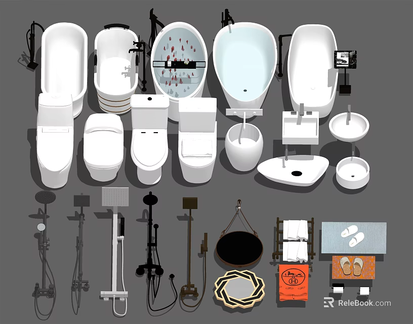 Complete Bathroom Combinations With Bathtubs Toilets Sinks Shower Fixtures And Accessories 3d model 