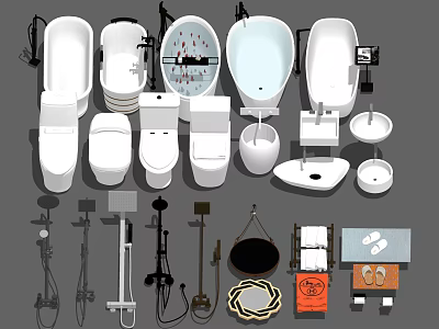 Complete Bathroom Combinations With Bathtubs Toilets Sinks Shower Fixtures And Accessories 3d model