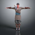 Traditional Outfit Character With Sword Blue Sash Long Boots And Arms Outstretched Pose