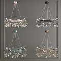 Colorful Chandeliers with Branch Like Decorations and Spherical Elements on Grey Background
