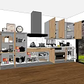 Modern Kitchen With Wooden Open Closed Cabinets Island Counter And Garden View
