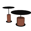 Two Modern Coffee Tables With Round Black Tabletops And Copper Cylindrical Bases 3d model