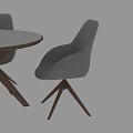 Modern Round Dining Table And Gray Fabric Chairs Set With Marble Top And Wooden Legs