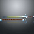 Decorative Sword with Yellow Ornate Blade Brown Hilt and Carved Scabbard