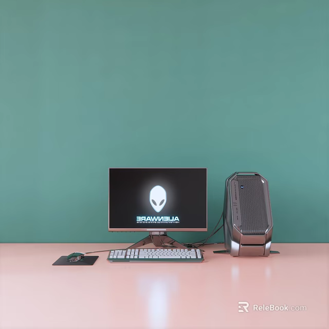 Modern Alienware Desktop Computer Setup With Monitor Tower Keyboard And Mouse 3d model 