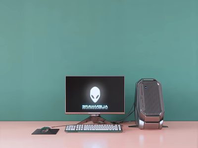 Modern Alienware Desktop Computer Setup With Monitor Tower Keyboard And Mouse 3d model