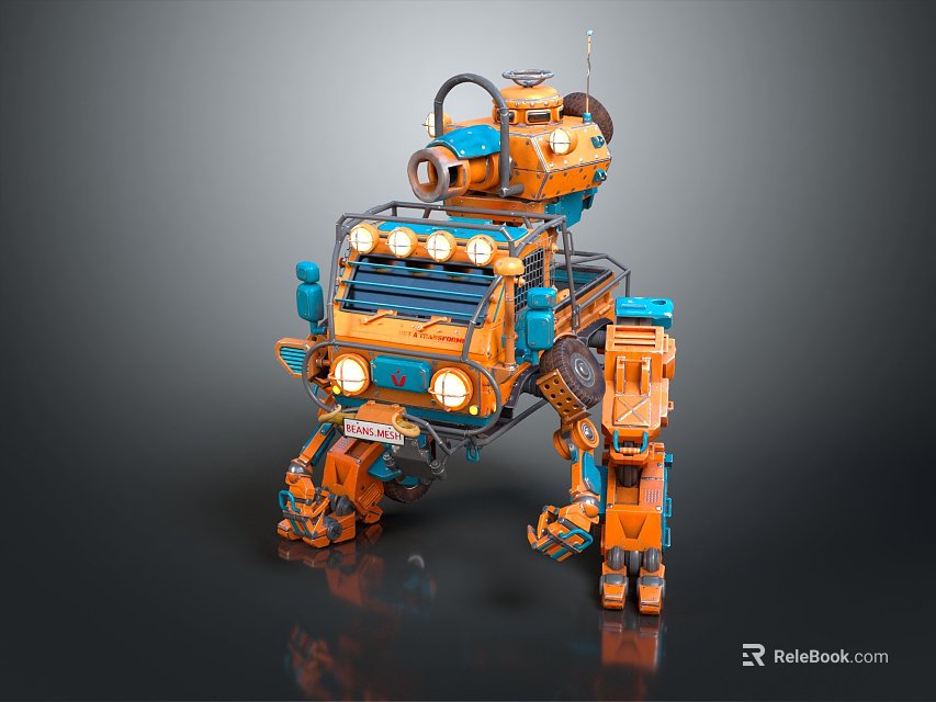 Smart Industrial Machine With Orange And Blue Mechanical Arms Multiple Lights Detailed Metallic Design 3d model 