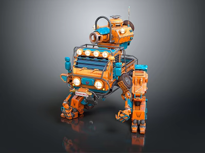 Smart Industrial Machine With Orange And Blue Mechanical Arms Multiple Lights Detailed Metallic Design 3d model