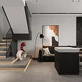 Modern Minimalist Open Plan Living And Dining Room With Cozy Sofa And Functional Dining Island