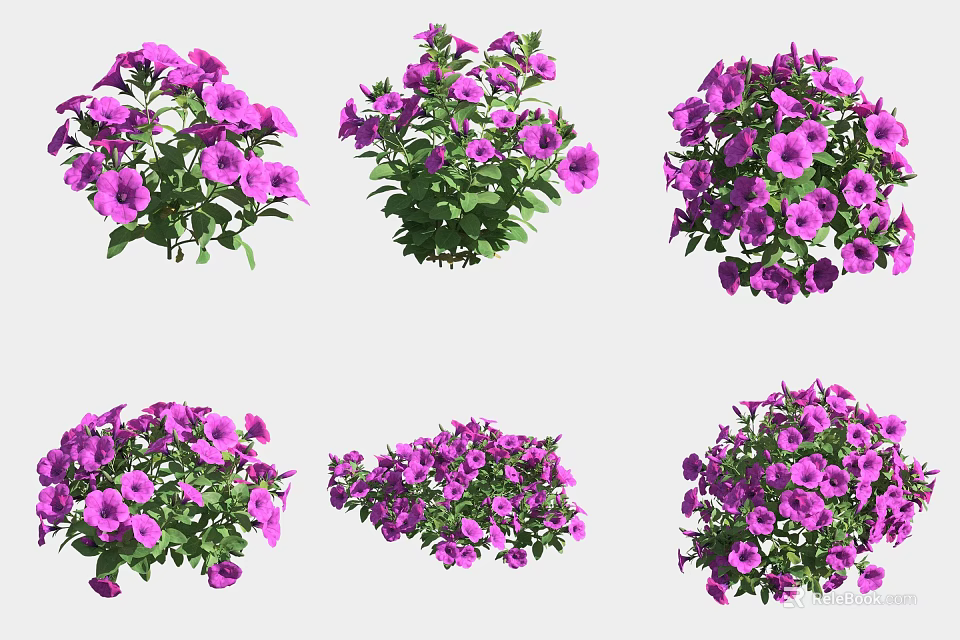 Vibrant Purple Flower Bouquets in Various Arrangements for Garden Decor 3d model 