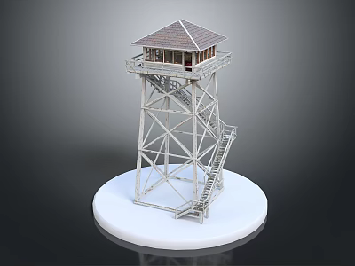 Intricate Metal Frame Tower Model With Staircase And Top Structure On White Base 3d model