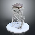 Intricate Metal Frame Tower Model With Staircase And Top Structure On White Base 3d model