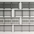Various Black Metal Railing Designs With Vertical Slats And Decorative Patterns 3d model