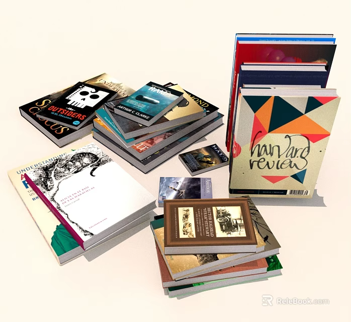 Colorful Stacked Books With Various Cover Designs And Different Sizes 3d model 