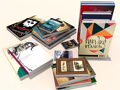 Colorful Stacked Books With Various Cover Designs And Different Sizes 3d model