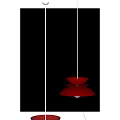 Two Red Modern Pendant Lights With Bowl Shaped Shades And Illuminated Design