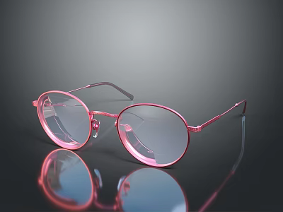 Stylish Pink Round Frame Glasses With Transparent Lenses And Glossy Surface Design 3d model