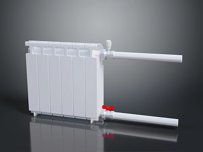 Modern White Radiator With Multiple Fins Red Valve And Connecting Pipes 3d model