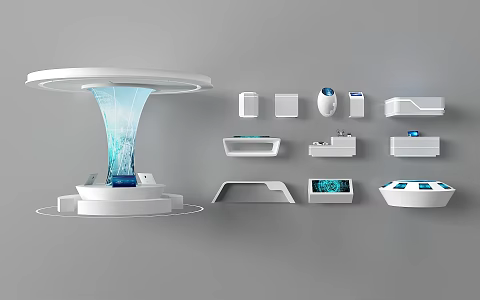 Modern Technology Showcase Booth Shelf 3d model