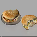 Delicious Hamburgers With Sesame Seed Buns One On Plate And One Bitten