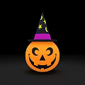 Halloween Pumpkin Lantern With Wizard Hat Stars Moon And Smiling Face Design