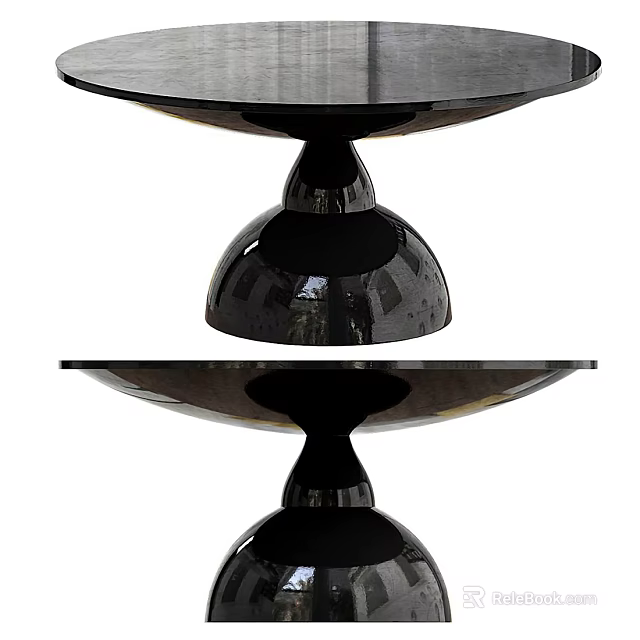 Sleek Modern Black Dining Table Design With Glossy Finish And Round Pedestal 3d model 