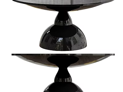 Sleek Modern Black Dining Table Design With Glossy Finish And Round Pedestal 3d model