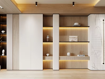Modern Decorative Cabinet with Wooden Frame Open Shelves and Built-in Lighting 3d model