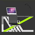 Modern Glass Office Desk With Computer Monitor Desk Lamp And Office Chair