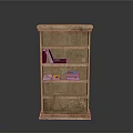 Rustic Wooden Bookshelf with Multiple Shelves Holding Books and Small Decor Items