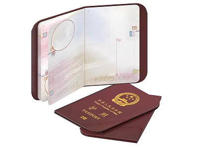 Open Chinese Passport Showing Visa Pages And Official Documents 3d model