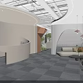 Modern Reception Area With Curved Desk Sofa Seating Green Plants And Pendant Lights