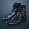 Black Leather High Top Boots With Metallic Buckles Stylish Design Elements 3d model
