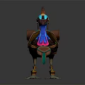 Fantasy Bird Like Character With Blue Pink Neck And Brown Backpack Featuring Green Accents