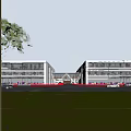 Modern Industrial Factory Building With Glass Curtain Walls A02 Signage And Connecting Corridor Spacious Entrance