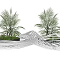 Outdoor Wavy Metal Landscape Seat With Decorative Plants And Curved Design