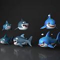 Cute Blue Cartoon Shark Characters With Different Expressions And Poses