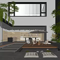 Modern Courtyard Garden Design With Wooden Deck Outdoor Seating Umbrella Water Feature And Greenery