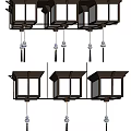 Chinese Style Lantern Shaped Ceiling Lights With Black Frame And Tassel Decorations 3d model