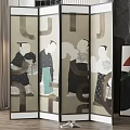 Folding Room Divider Screen With Figural Prints In Modern Interior Decor 3d model